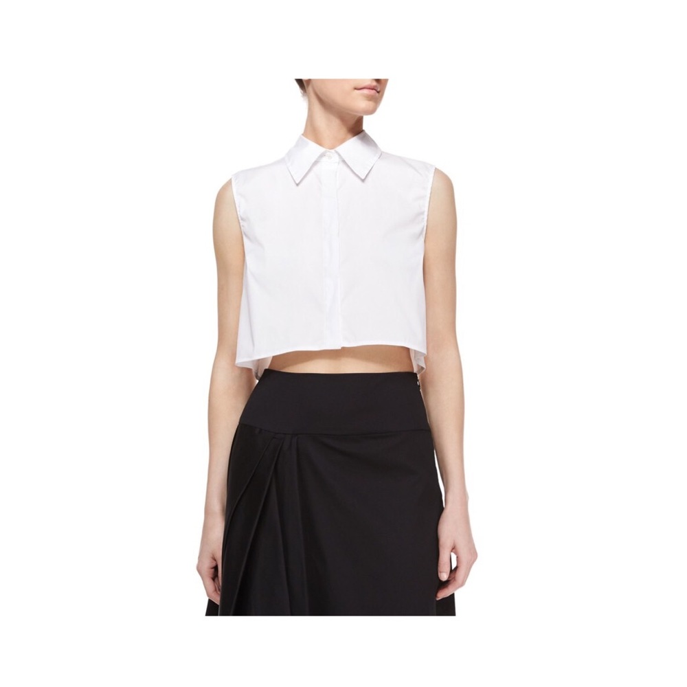 Milly White Sleeveless Cotton-blend Crop Blouse S